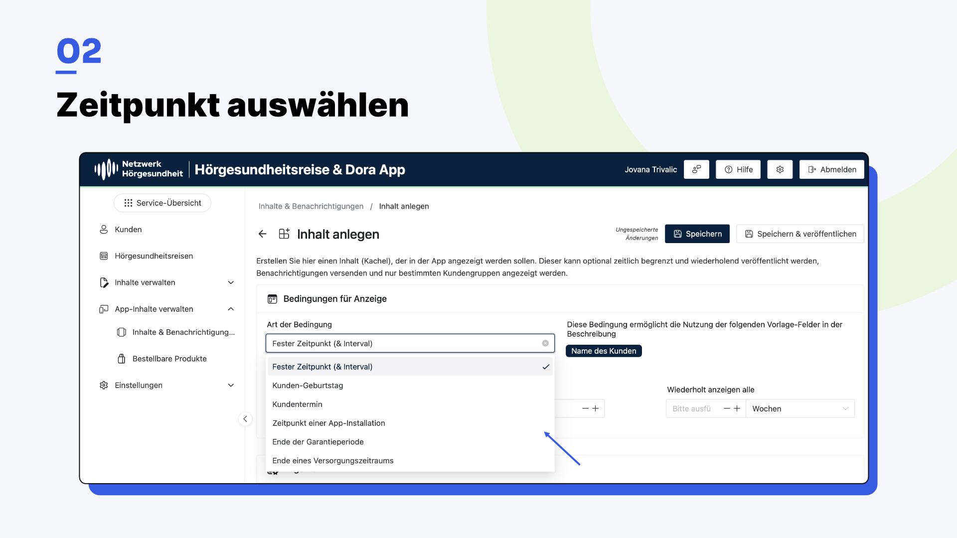 Dora Verwaltungsoberfläche: Einstellung für Zeitpunkt der Veröffentlichung