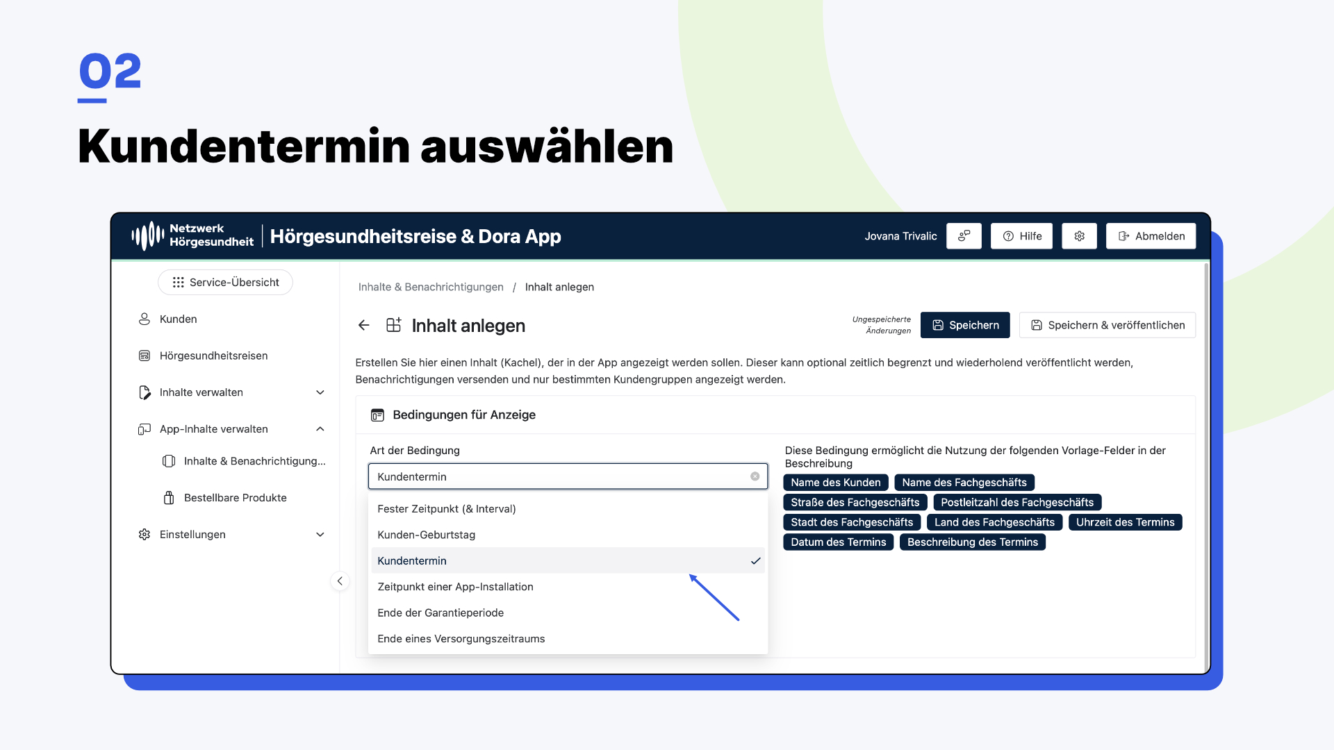 Dora Verwaltungsoberfläche: Erinnerungsnachricht mit Push-Benachrichtigung für Kundentermin