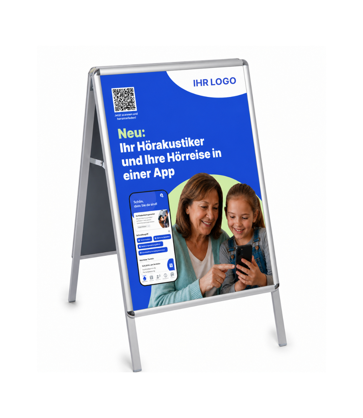 Dora Aussteller für Hörakustiker: großformatige Werbewirkung mit QR-Code