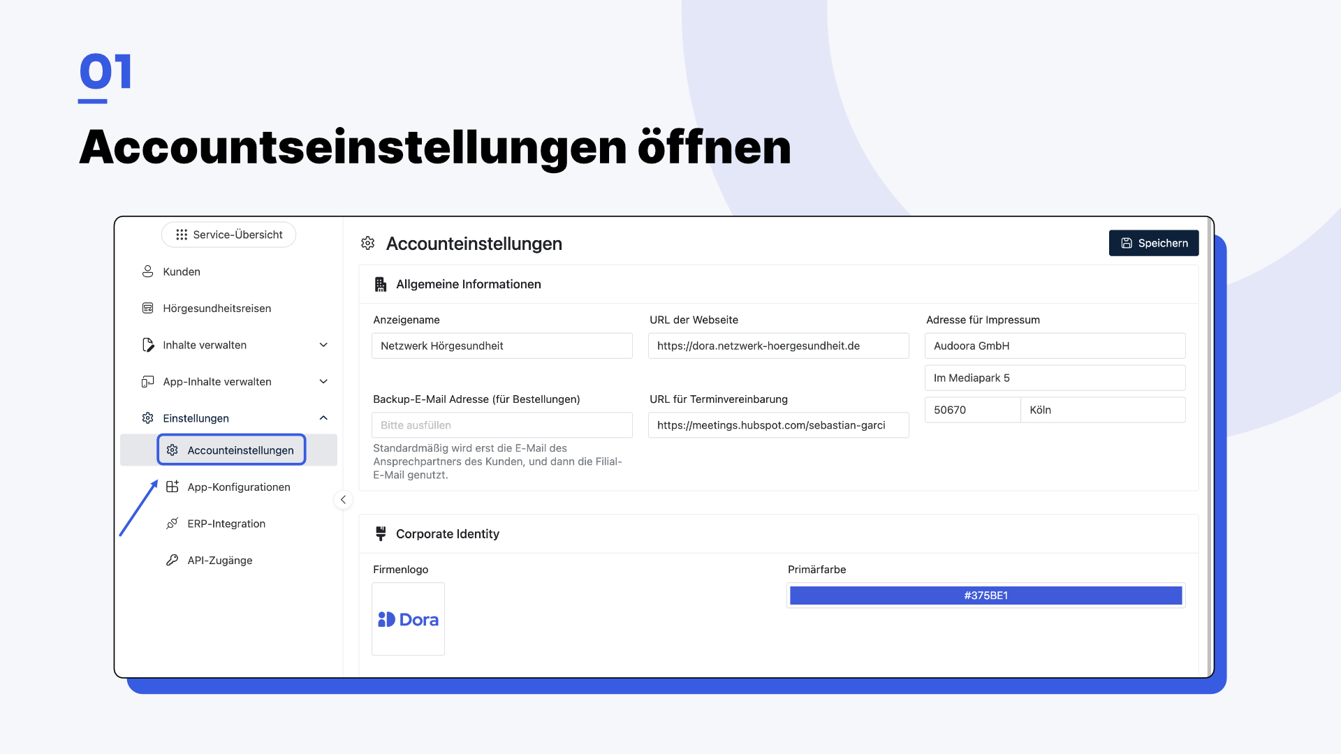 Accounteinstellungen – Dora Backoffice