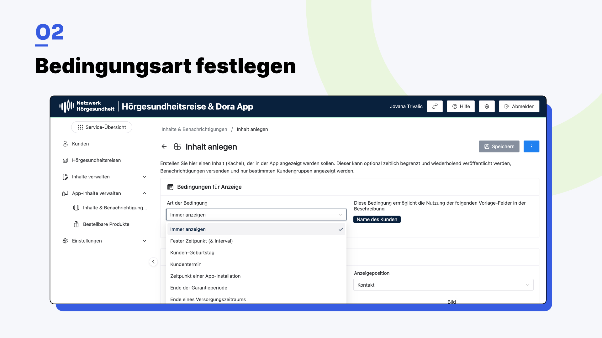 Schritt 2: Bedingungsart festlegen in der Dora Verwaltung