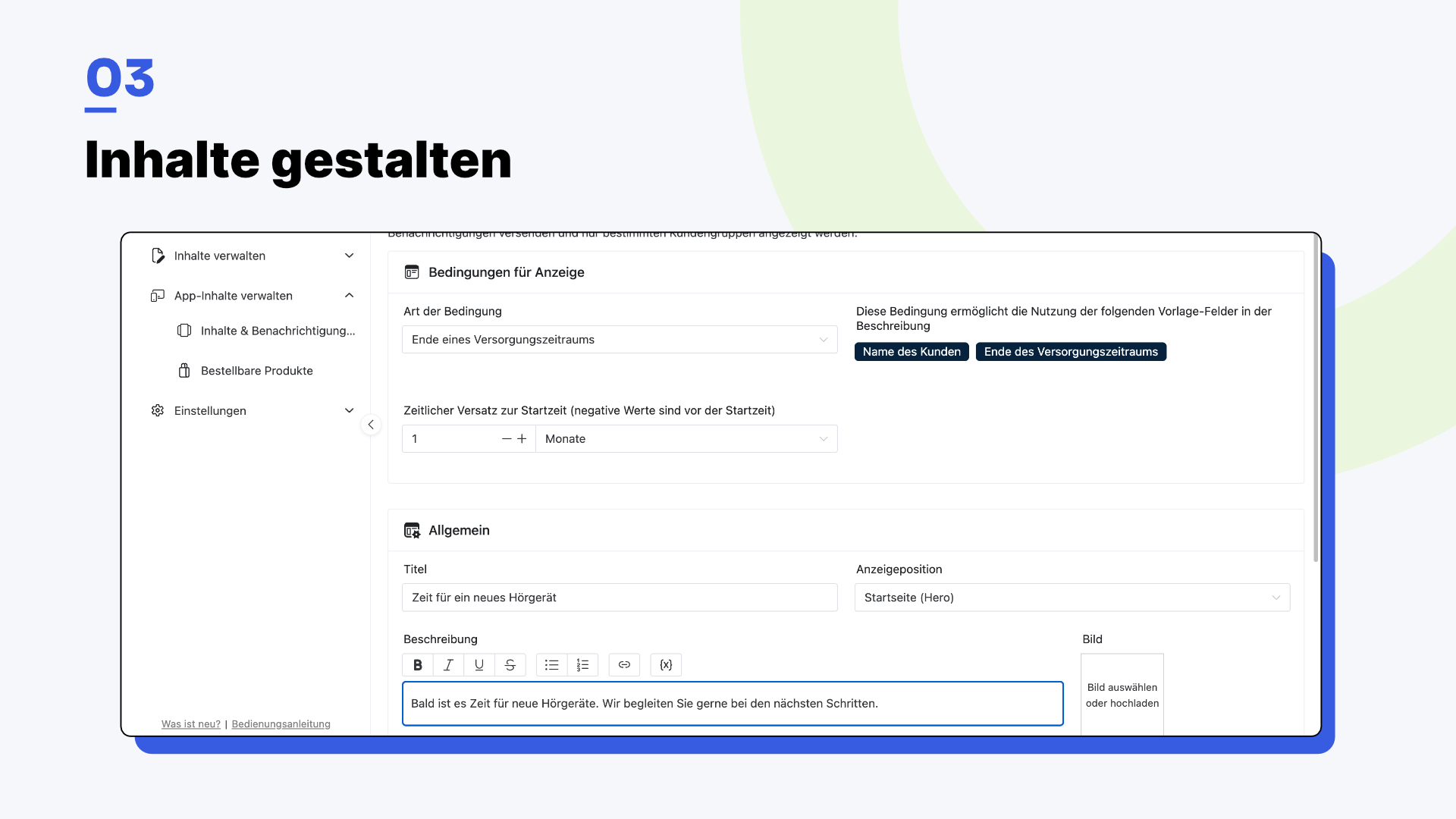Dora Verwaltungsoberfläche: Inhalt gestalten für die Wiederversorgung mit Titel, Beschreibung und Bild