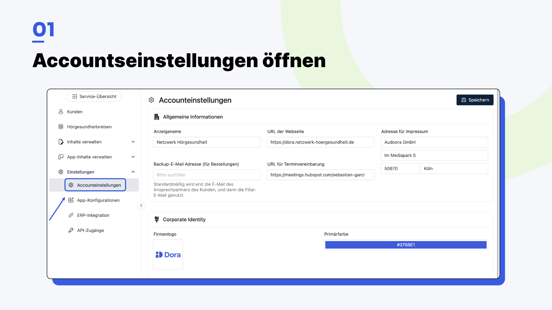 Accounteinstellungen – Dora Backoffice